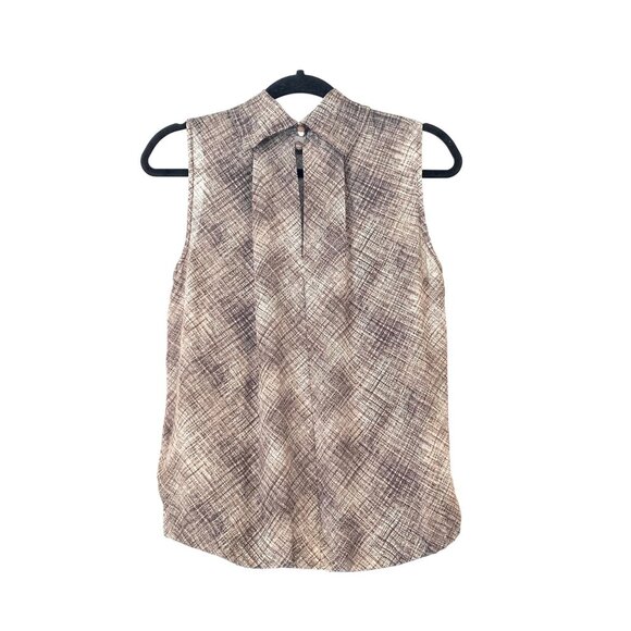 Worth New York Sleeveless Pleated Silk Blouse Size 4 Brown & Cream Career Flowy - Picture 3 of 8